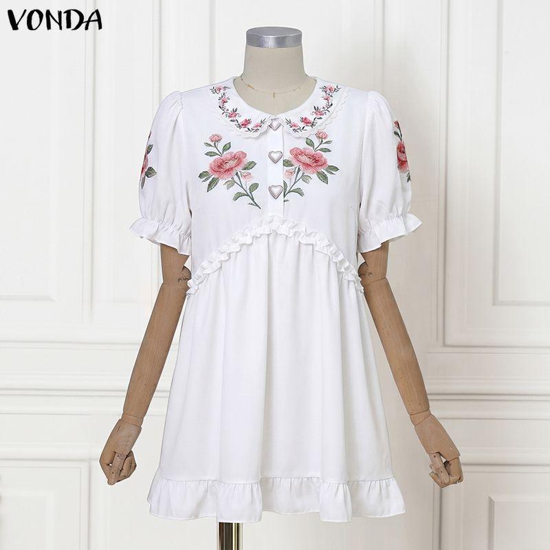 VONDA Women Short Sleeve Ruffle Floral Print Casual A-Line Mini Dress