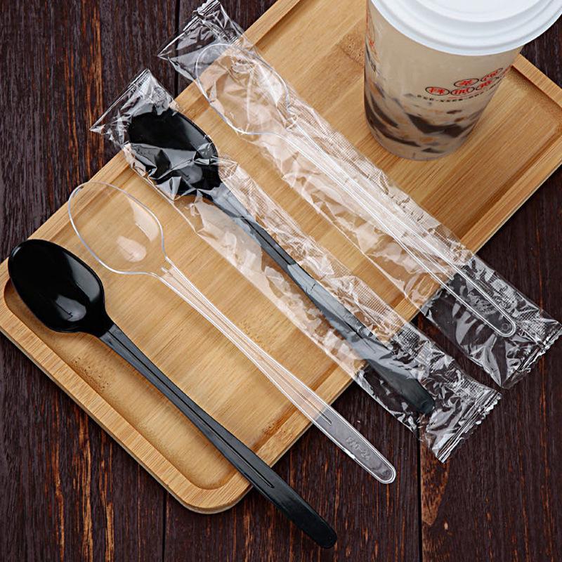 

Grass Jelly Long Handle Spoons, 21cm, Individually Packaged, Black - Perfect for Milk Tea Shops.