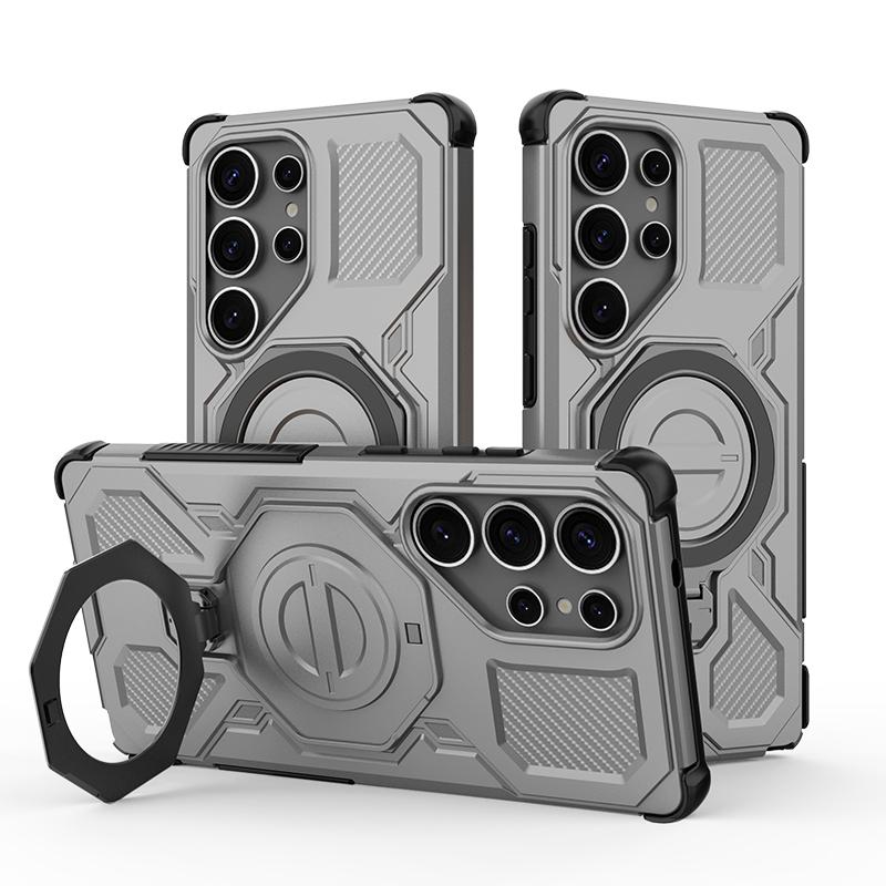 KEYSION Shockproof Magnetic Case for Samsung S25 Ultra 5G S25+Plus Upright Live Metal Ring Stand Phone Cover for Galaxy S25 Edge