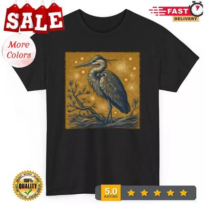 2025/Artistic Costal Birds Heron Bird T-shirt - Novelty Water Bird Men Women Tee Unisex T-Shirt
