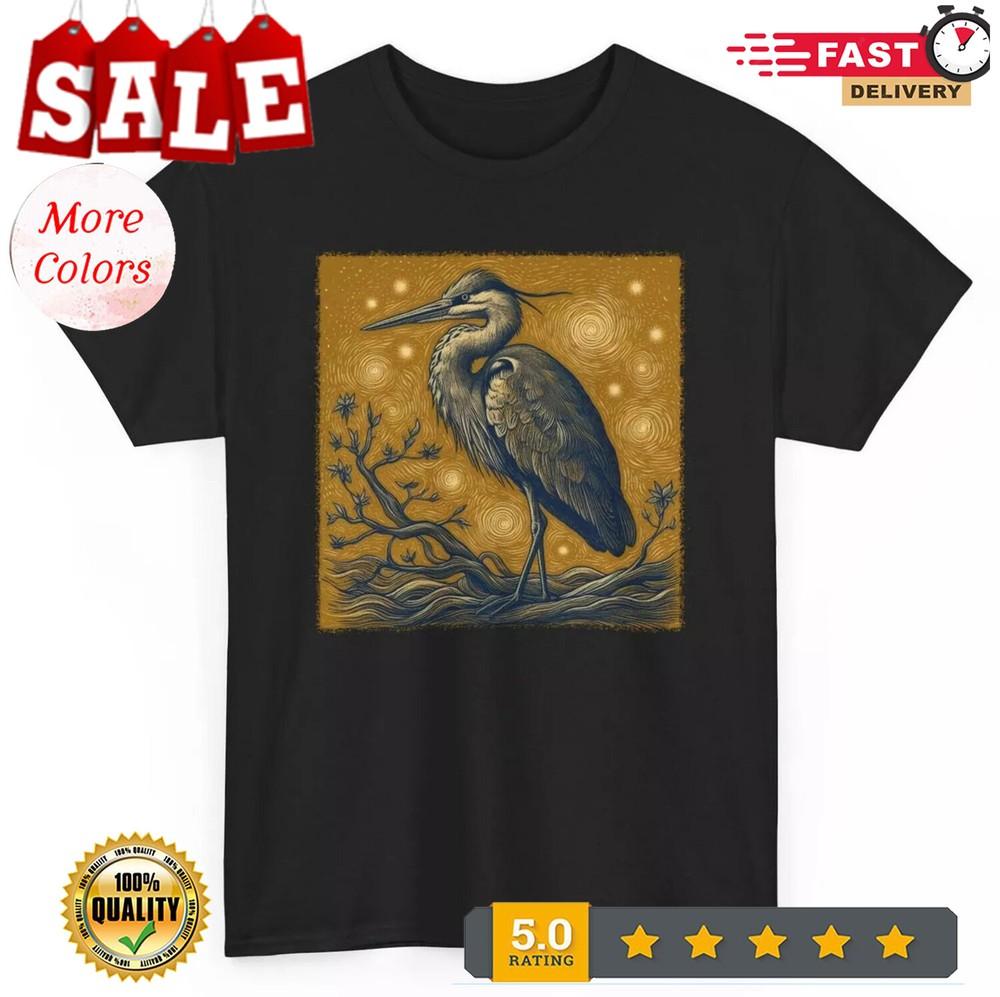 2025/Artistic Costal Birds Heron Bird T-shirt - Novelty Water Bird Men Women Tee Unisex T-Shirt L