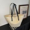 Borsa Tote in Paglia Intrecciata con Manici in Pelle Nera Grande Capacità Borsa da Spiaggia Estiva Borsa a Mano Casual da Donna per Uso Quotidiano