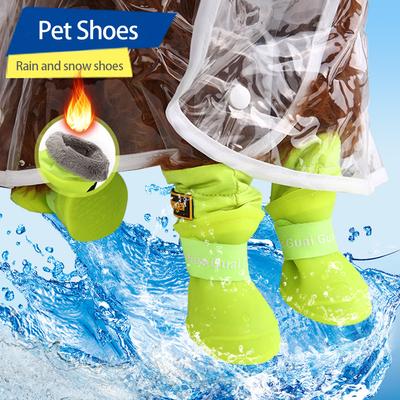 Warm Waterproof Pet Rain Shoes Small Medium Dog Winter Puppy Snow Boots Fleece Soft Silicon Adjustable Anti-Slip Pet Rain Boots