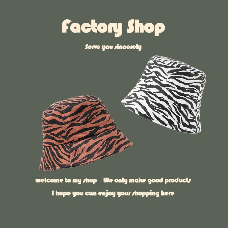 Adjustable Zebra Pattern Fisherman Hat Female Wild Sunscreen Retro Cover Face Bucket Hat Male