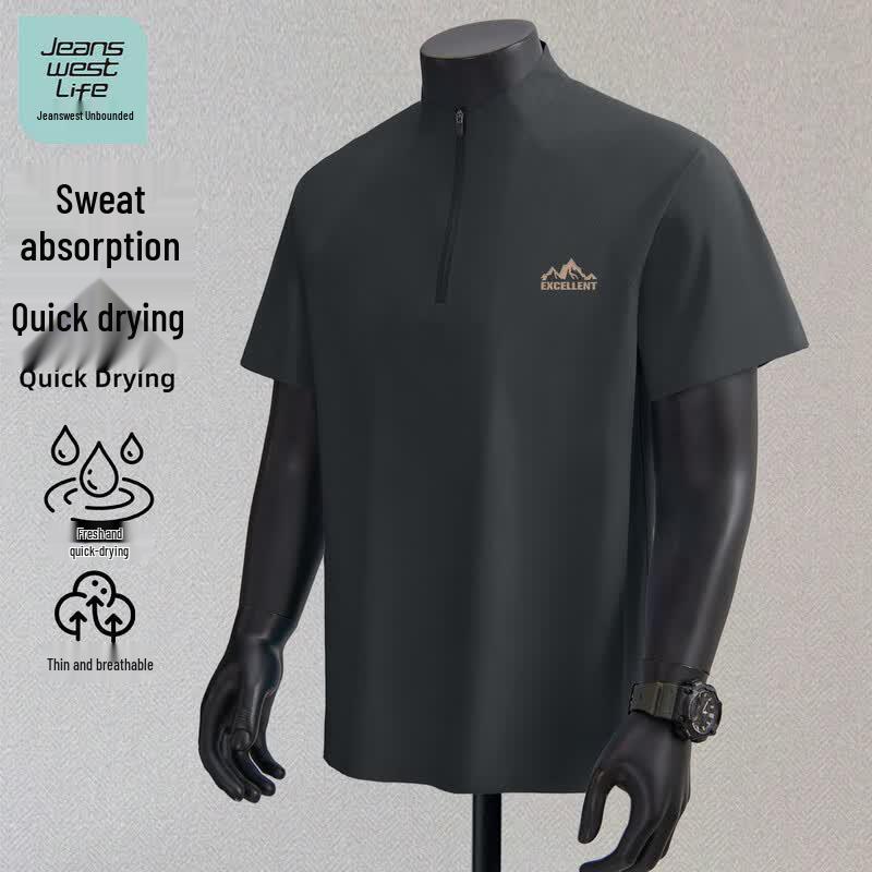 JEANSWEST LIFE Men s Quick-Dry Half-Zip Short Sleeve T-Shirt L