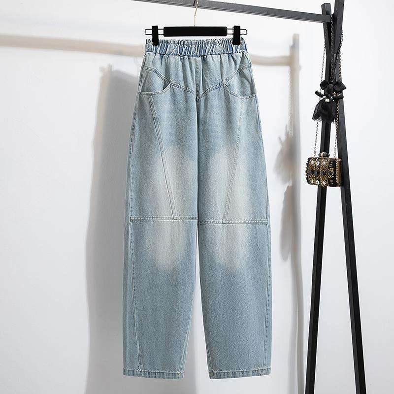 

Жіночі джинси плюс розмір, весняні, довгі шаровари, повсякденні, з високою талією, еластичні, базові, вільні XL світло-синій колір