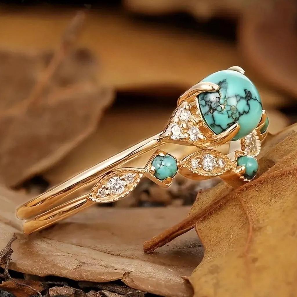 Bohemian Geometric Natural Stone Couple Rings Ethnic Unique Elegant Jewelry Gift For Him And Her