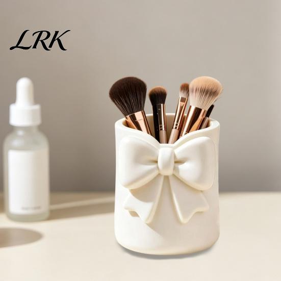 Organized Makeup Tool Storage Box with Bow Decor, 3D Printed Multifunctional Organizer, Stationery And Cosmetic Holder Durable Plastic Case