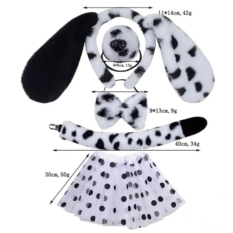 Girls Adult Children Cute Plush Anime Spotted Dog Ears Funny Animal Costume Cosplay Props Headband Skirt Nose Tail