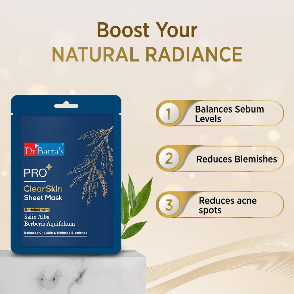 Dr. Batra's PRO+ Clear Skin Tuchmaske 25 g Einzelpackung Feuchtigkeitsspendende Gesichtsmaske Für Alle Hauttypen Männer Frauen Tägliche Anwendung