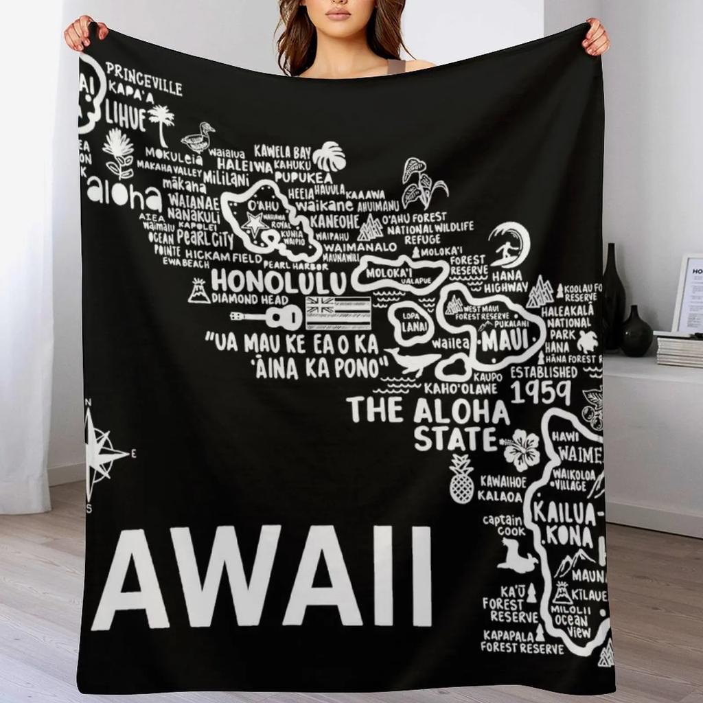 Hawaii Map Throw Blanket Soft Cozy Blanket for Pet Kids Adults