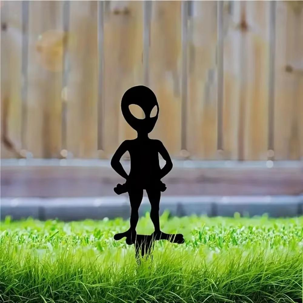 Estaca de Jardín con Silueta de Alien Abstracto - Decoración Metálica para Exteriores del Día del Padre. Arte para Césped para Jardín, Patio, Macizo de Flores.