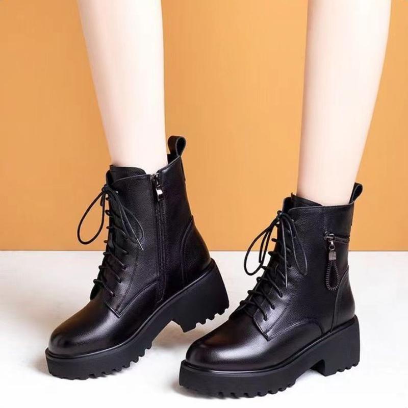 European American Minimalist Short Boots  New Plush Anti Slip Side Zipper Warm Snow Boots  Platform Shoes