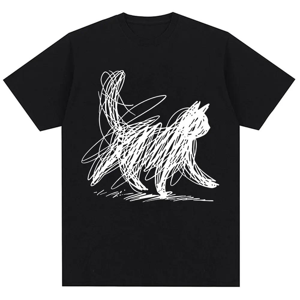 Funny Graffiti Cat Japanese Style Graphic TShirt Unisex Harajuku Trendy Oversized 100 Cotton Casual Short Sleeve Streetwear