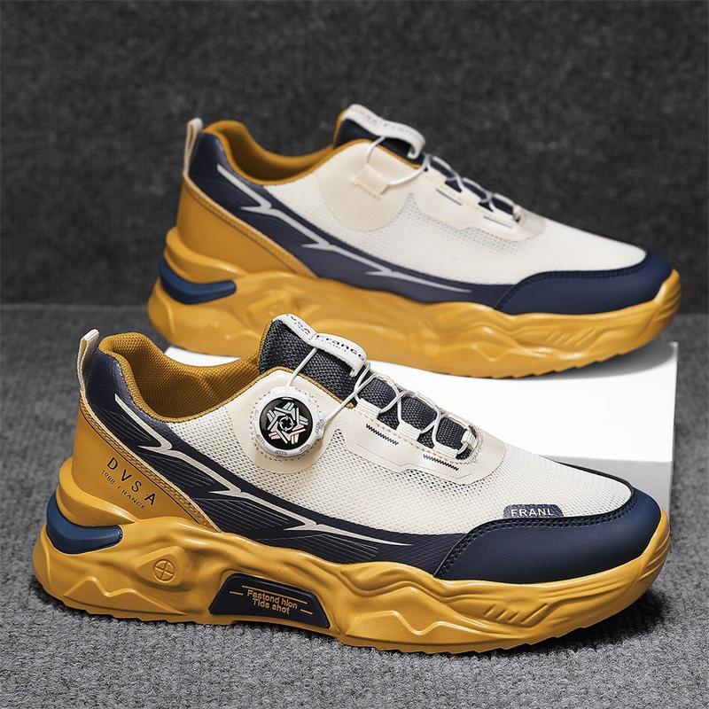 Herrenschuhe Sommer dünnes Mesh atmungsaktiv drehbarer Knopf Sport Laufen Freizeit rutschfeste Mesh-Schuhe Arbeit Papa trendige Schuhe