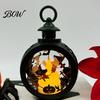 Retro Pocket Watch Lantern Halloween Pumpkin Lantern, LED Electronic Candle Light, Vintage Spooky Silhouette Decor Handheld Decorative Lamp