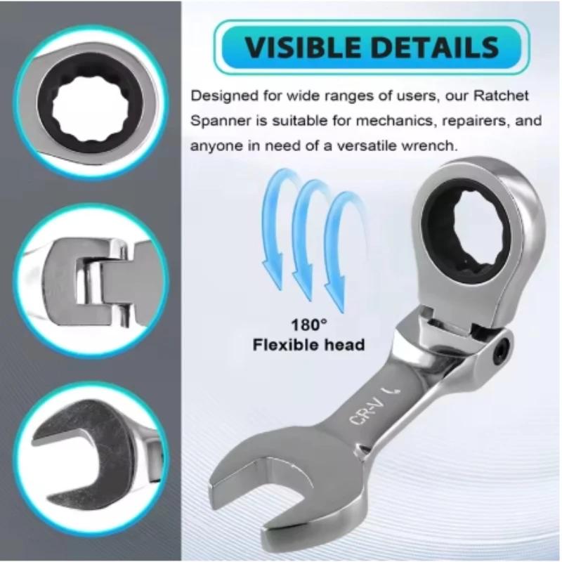 Short Handle Quick Ratchet Wrench Multi Functional Portable Short Dual-use Plum Blossom Small Wrench Hand Tools 8mm