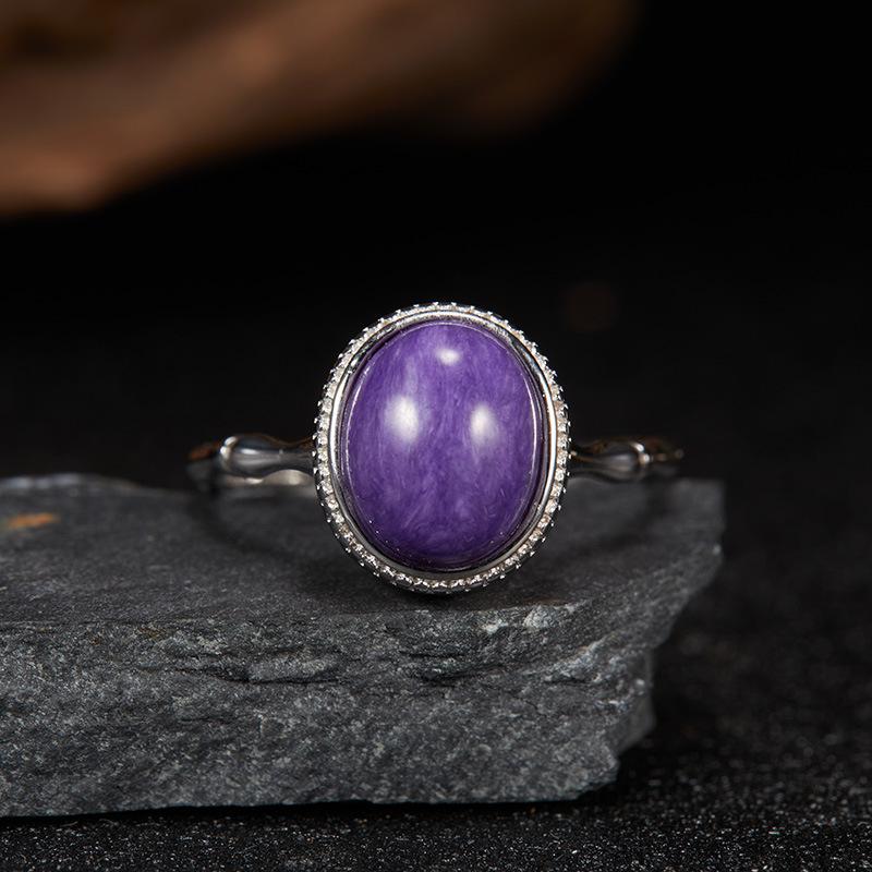 S925 Sterling Silver Natural Color Treasure Amethyst Ring Female Bamboo Design Fashionable And Versatile, Adjustable And Non-Fading