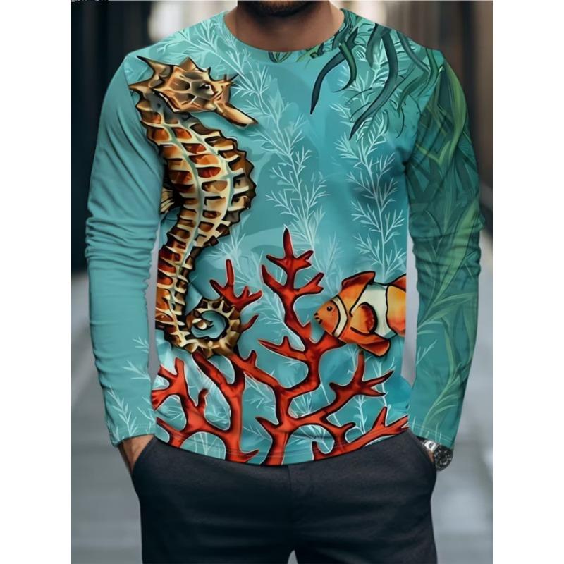 Herren Langarm-T-Shirt mit 3D-Streifendruck, bequem, atmungsaktiv und vielseitiges Herren-Oberteil