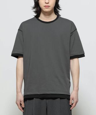 BEGIN202 Cover Stitch Layered T-Shirt [Gray X Black]