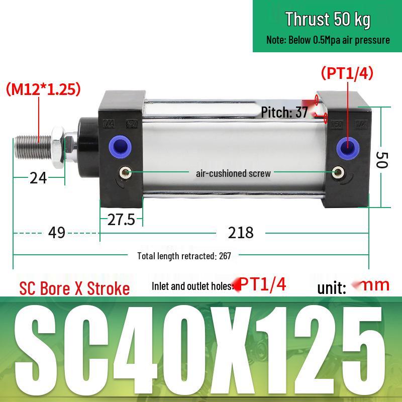 SC63 High Thrust Small Pneumatic Cylinder, Model SC40/50/80/100*125X150X200X500-S