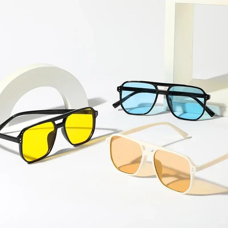 Outdoor Ocean Slice Double Beam Sunglasses New Retro Jelly Color Women Square Sunglasses Uv400 Eye Protection Goggles