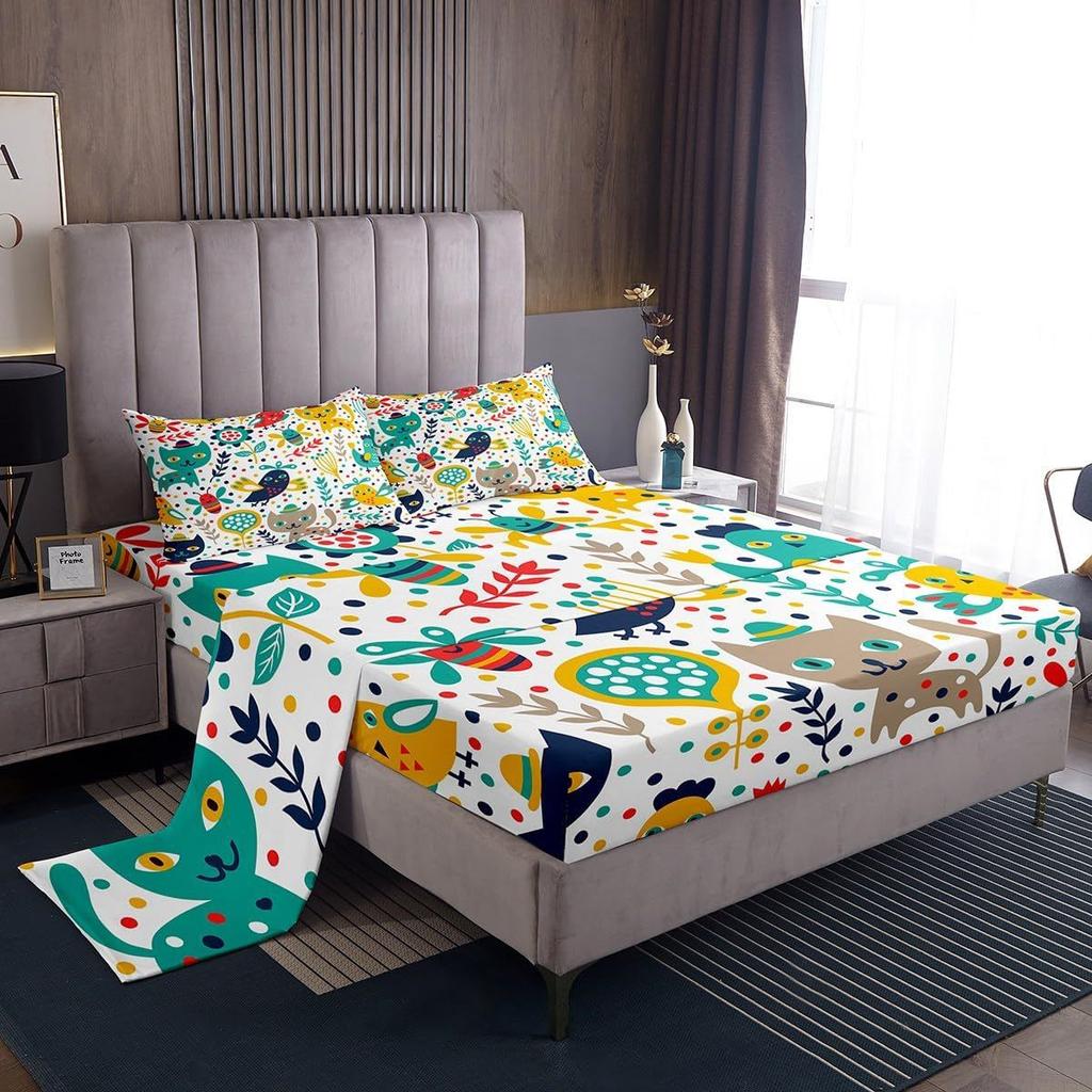 Cartoon Animal Dog Pattern Bed Hat Four-Piece Bedding Set Bedroom Dormitory Bedding Decoration