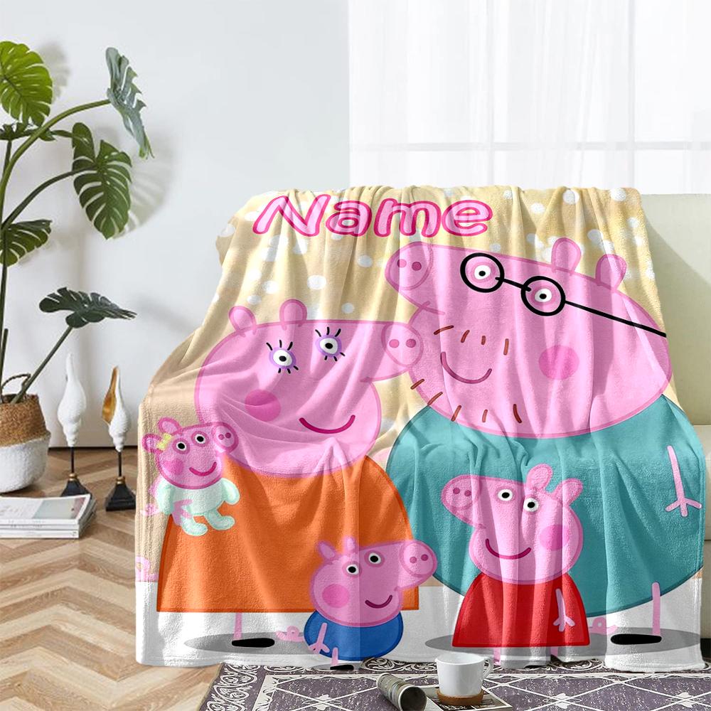 Custom Name Peppa Pig Theme Printed Blanket - Perfect for Couch, Bed, Travel & Outdoor Use | Machine Washable, Cozy & Durable.