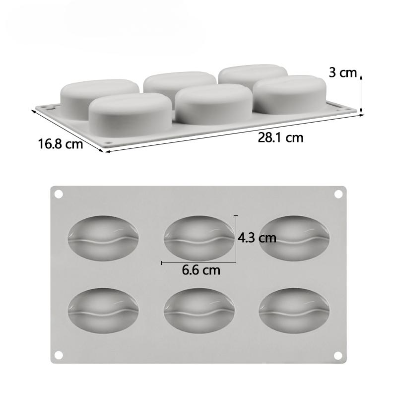 6 Forms Coffee Bean Mousse Cake Mold Silicone Pastry Molds for Baking French Dessert Cake Decorating Tools