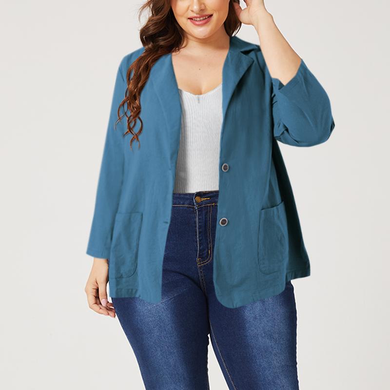 

Женский повседневный хлопковый пиджак с отложным воротником и рукавами 3/4 4XL синий