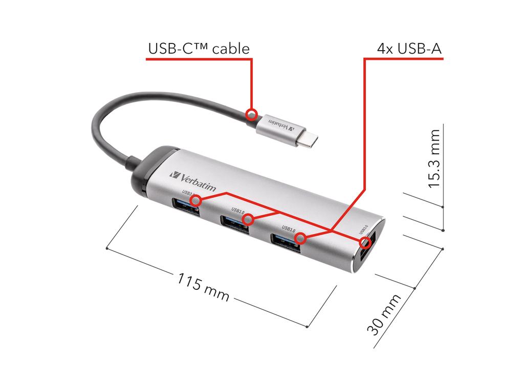 Hub USB Verbatim Multi Port 4x USB 3.0 1x USB-C