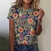 Summer Round Neck Retro Bohemian 3D Print Top Fashionable Casual Short Sleeved Women's T-shirts