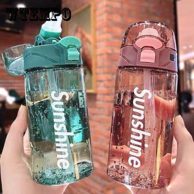 Water Cup Unisex Simple Plastic Cup with Straw Large Capacity Portable Fitness Anti-fall Cup