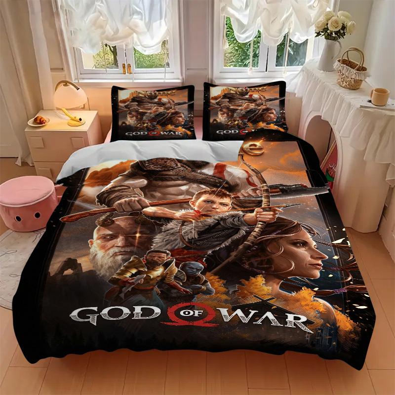 Custom Name War God Bedding 3 Piece Set HD Print Duvet Cover Pillowcases for Teens Adult Bedroom Decoration Christmas Gift