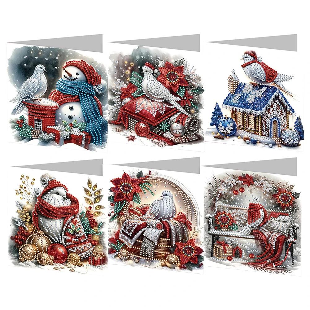 6Pcs Christmas Reindeer Diamond Handmade Card DIY Diamond Painting Card Diamond Drawing Card for Adults Holiday Friends Family
