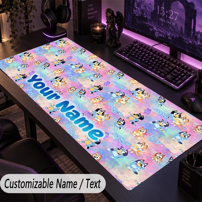 Large Mouse PadBluey Custom Name Text Personalized Desk Mat Non Slip Gaming Pad