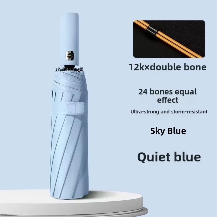 Windproof Large Umbrella Men, 106cm Large Solid color Automatic Umbrella Strong, 24 Ribs, Sun Rain Folding Umbrella Simple Style