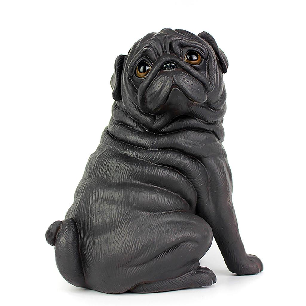 Artificial Pug Dog Model Statue Realistic Reusable Plastic Pug Dog Model Statue Cute  For Home Or Garden