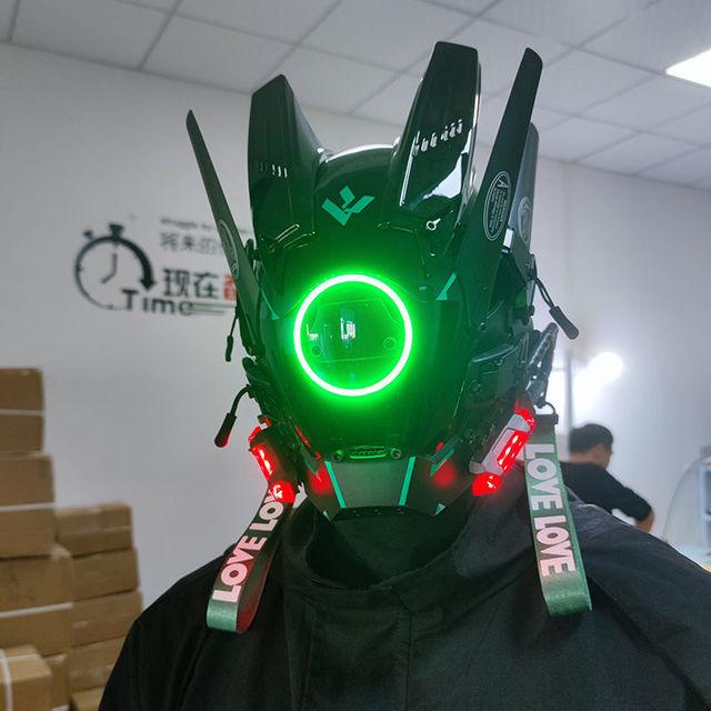 Casco Cyberpunk Cosplay Rastrellature Maschera Cool Con Luce Led Maschera Shinobi Samurai Treccine Regalo di Natale Compleanno Rastrellature Ali