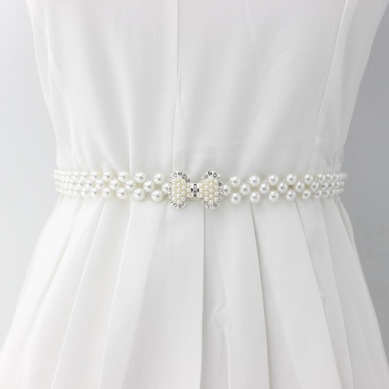 Korean Version of Women's Rhinestone Pearl Waist Chain Fashion Dress Decorative Elastic Waist Belt Women's Sweet Flower Elastic Waist Seal