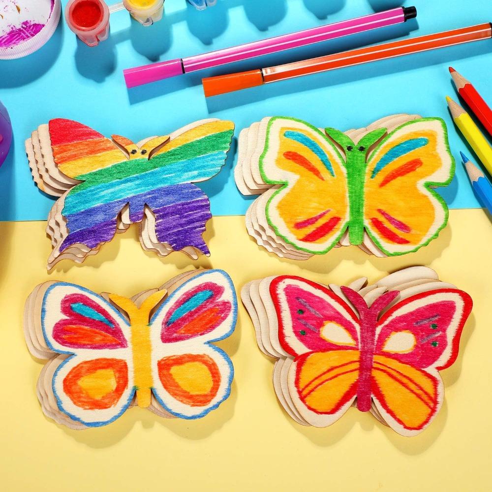 40pcs Butterfly Unfinished Wooden Blank Wood Butterfly Shaped Slices Cutouts for Birthday DIY Painting Tags Wedding Home Decorations