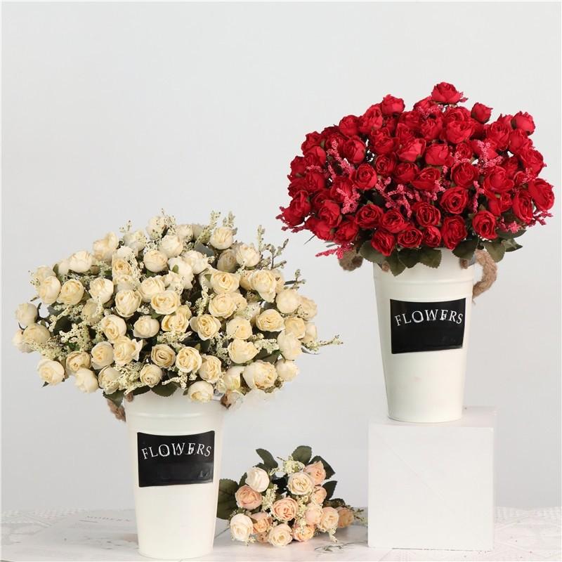 Rose Bouquet Artificial Flowers With Realistic Fabric For Living Room Decor And Wedding Centerpieces
