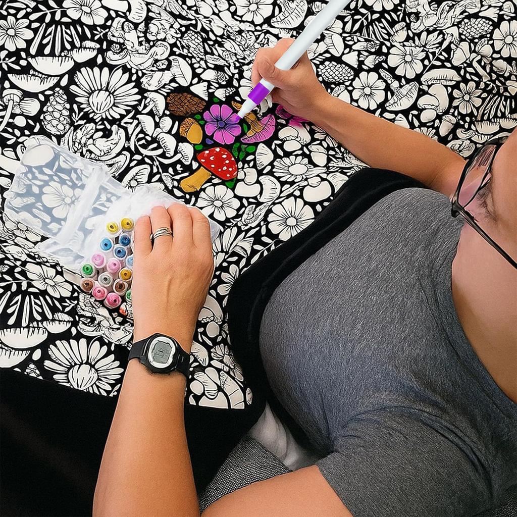24Color Pens DIY Coloring Blanket with Markers Color Your Own Blanket Washable Reusable Soft Cozy Fleece Drawing Mat for Friends