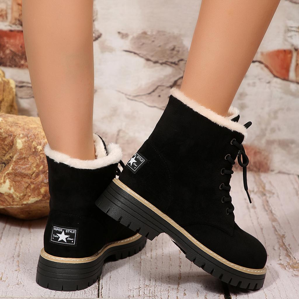 Women Warm Plush Lining Winter Ankle Boots High Top Thick Bottom Snow Boots Woman Plus Size 43 Lace Up Platform Cotton Shoes