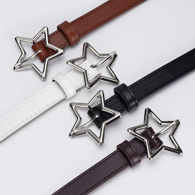 Hot Selling New Pentagram Alloy Buckle Women's Belt Niche Minimalist Style Multifunctional Full Hole Dress Jeans Belt Trend