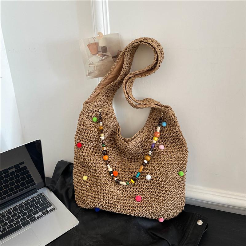 

Модная плетеная сумка в этническом стиле 2025 новая модная повседневная соломенная сумка на плечо большой вместимости сумка-тоут под мышкой коричневый