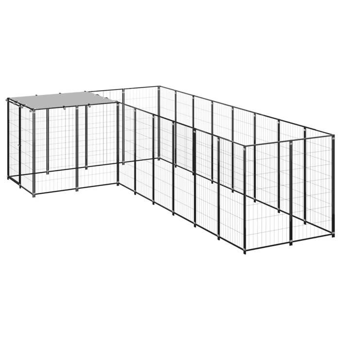 VidaXL Chenil Noir 6,05 m² Acier Enclos pour Chiots Cage Chiens Extérieur 3082225