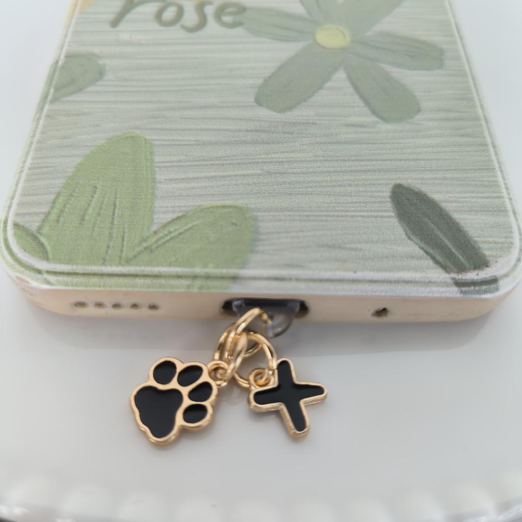 1 Black Cat Paw Animal-shaped Phone Dust Plug with Letters, Suitable for IPhone/Type-C Interface Dust Plugs, DIY Phone Decoration and Protection