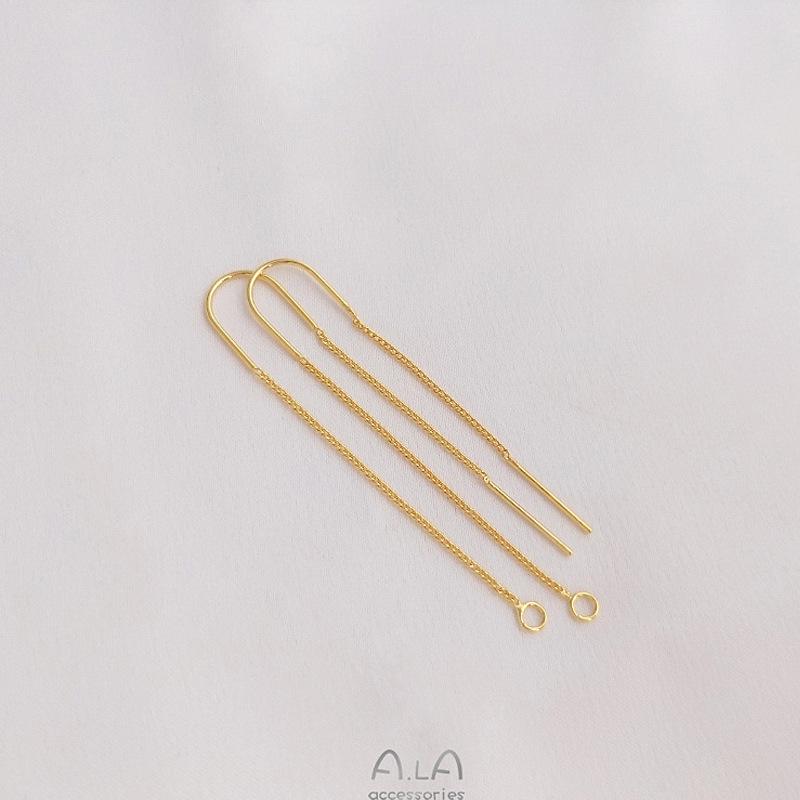 DIY U-Shaped Ear Wire: Handmade 14K/18K Gold & 925 Silver Chain-Shaped Studs - Color-Preserving Jewelry Accessories
