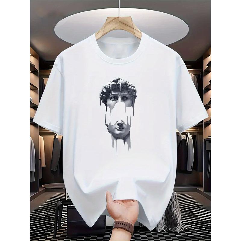 European Sizes Artistic Stone Statue, Innovative Trendy Pattern Print Design, Men'S Casual Comfortable Short-Sleeve T-Shirt